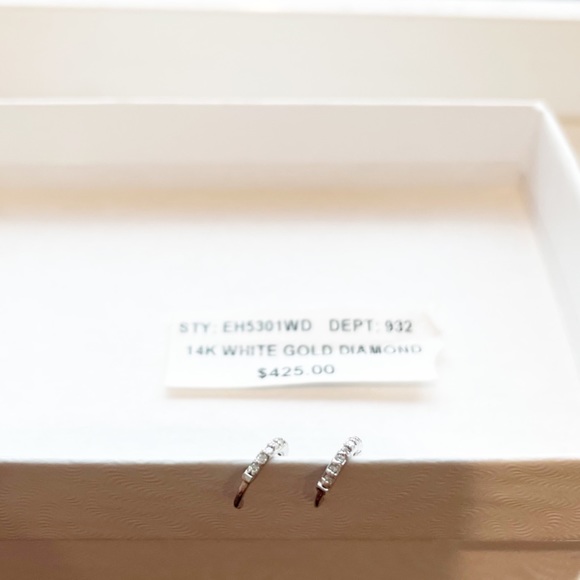 SALEπ€ Last One! Real Diamond 14k White Gold Huggie earring - Picture 7 of 17